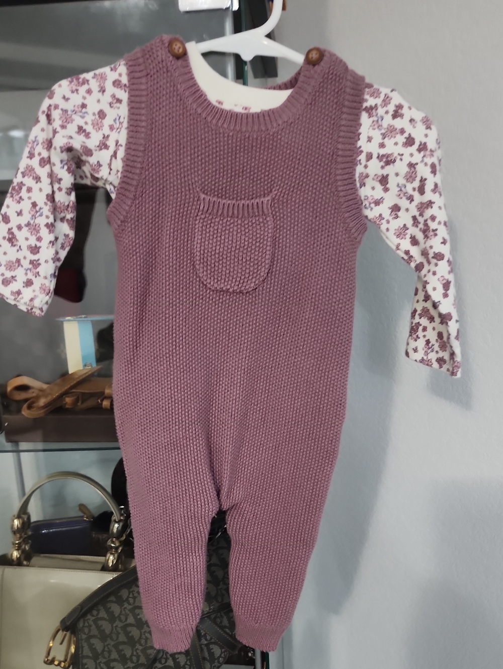 Carter's Plum Knit Romper with White Floral Tee - Size 6M